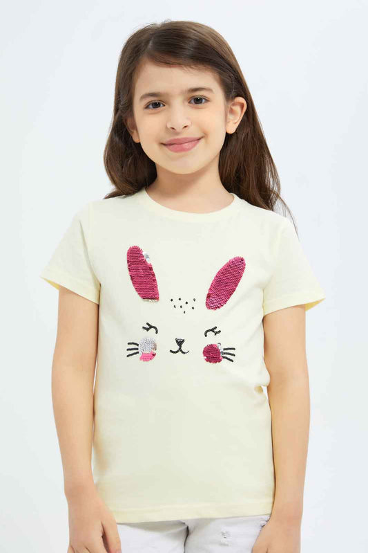 Redtag-Girls-Beige-Sequence-Tee-Category:T-Shirts,-Colour:Beige,-Deals:New-In,-Dept:Girls,-Filter:Girls-(2-to-8-Yrs),-GIR-T-Shirts,-New-In-GIR-APL,-Non-Sale,-S23B,-Section:Girls-(0-to-14Yrs),-TBL-Girls-2 to 8 Years