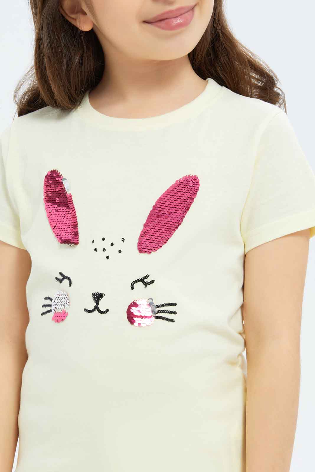 Redtag-Girls-Beige-Sequence-Tee-Category:T-Shirts,-Colour:Beige,-Deals:New-In,-Dept:Girls,-Filter:Girls-(2-to-8-Yrs),-GIR-T-Shirts,-New-In-GIR-APL,-Non-Sale,-S23B,-Section:Girls-(0-to-14Yrs),-TBL-Girls-2 to 8 Years