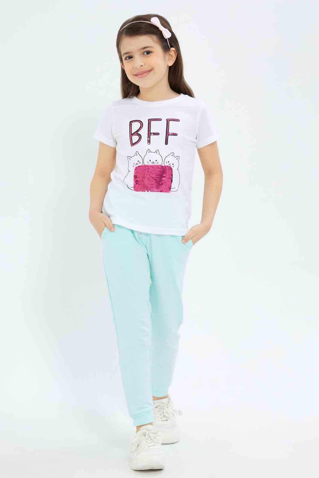 Redtag-Girls-White-Sequence-Tee-Category:T-Shirts,-Colour:White,-Deals:New-In,-Dept:Girls,-Filter:Girls-(2-to-8-Yrs),-GIR-T-Shirts,-New-In-GIR-APL,-Non-Sale,-S23B,-Section:Girls-(0-to-14Yrs),-TBL-Girls-2 to 8 Years