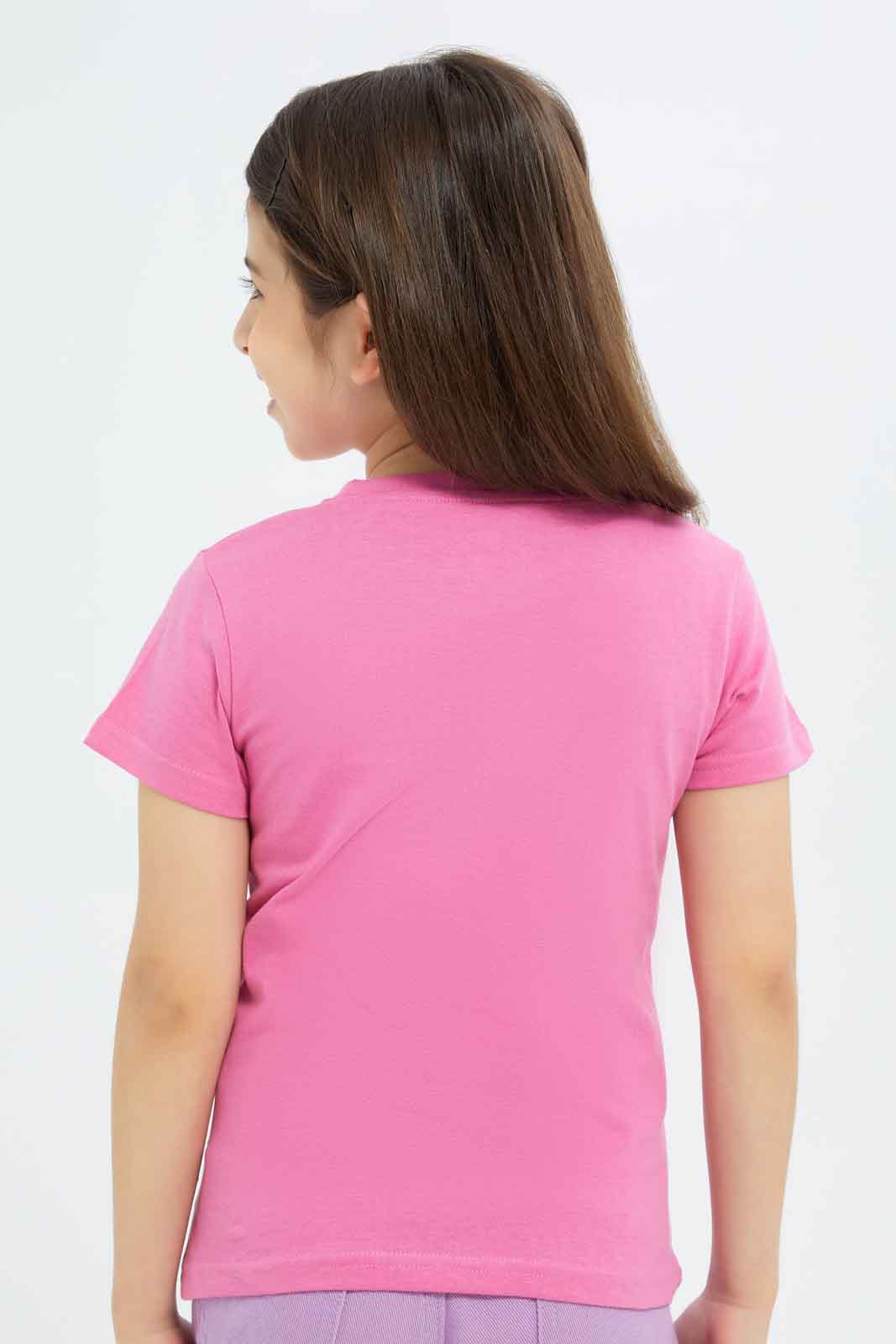 Redtag-Girls-Fuschia-Sequence-Tee-Category:T-Shirts,-Colour:Fuchsia,-Deals:New-In,-Dept:Girls,-Filter:Girls-(2-to-8-Yrs),-GIR-T-Shirts,-New-In-GIR-APL,-Non-Sale,-S23B,-Section:Girls-(0-to-14Yrs),-TBL-Girls-2 to 8 Years