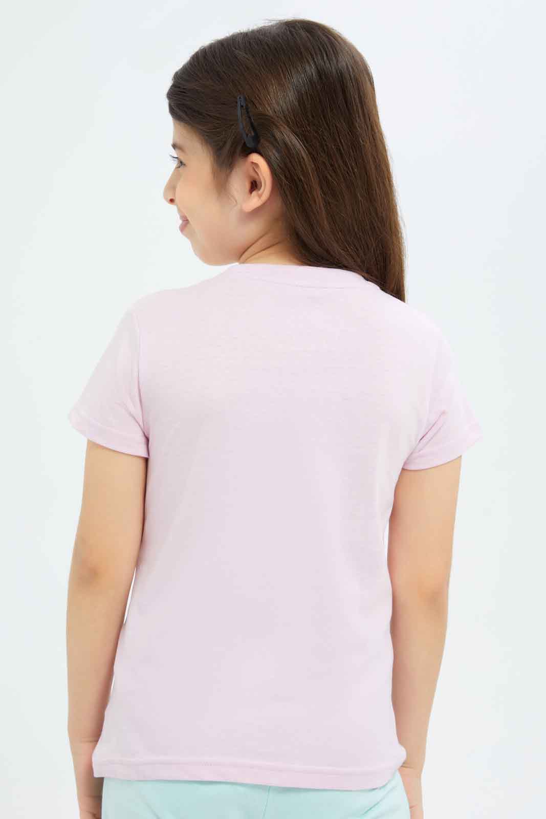 Redtag-Girls-Pink-Bunny-Tee-Category:T-Shirts,-Colour:Apricot,-Deals:New-In,-Dept:Girls,-Filter:Girls-(2-to-8-Yrs),-GIR-T-Shirts,-New-In-GIR-APL,-Non-Sale,-S23B,-Section:Girls-(0-to-14Yrs),-TBL-Girls-2 to 8 Years
