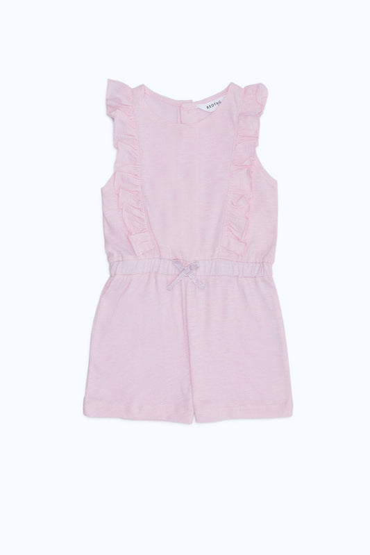 Redtag-Girls-Pink-Solid-Slub-Jumpsuit-Category:Jumpsuits,-Colour:Apricot,-Deals:New-In,-Dept:Girls,-Filter:Infant-Girls-(3-to-24-Mths),-H1:KWR,-H2:ING,-H3:SET,-H4:JMS,-ING-Jumpsuits,-New-In-ING-APL,-Non-Sale,-S23C,-Season:S23C,-Section:Girls-(0-to-14Yrs)-Infant-Girls-3 to 24 Months