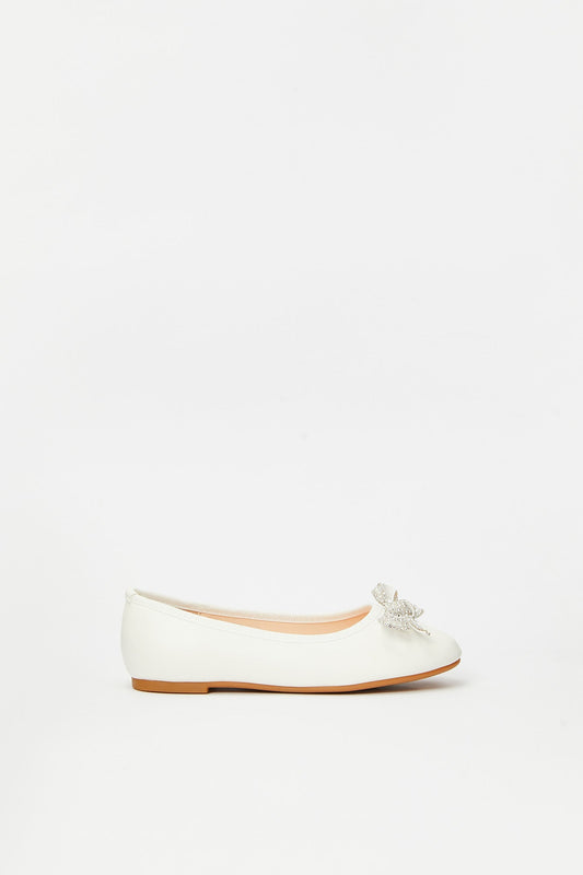 Redtag-White-Bow-Trim-Ballerina-Category:Shoes,-Colour:White,-Deals:New-In,-Filter:Girls-Footwear-(5-to-14-Yrs),-GSR-Shoes,-H1:FOO,-H2:GSR,-H3:SHO,-H4:CAH,-New-In-GSR-FOO,-Non-Sale,-Promo:,-RMD,-S23B,-Season:S23B,-Section:Girls-(0-to-14Yrs)-Senior-Girls-5 to 14 Years