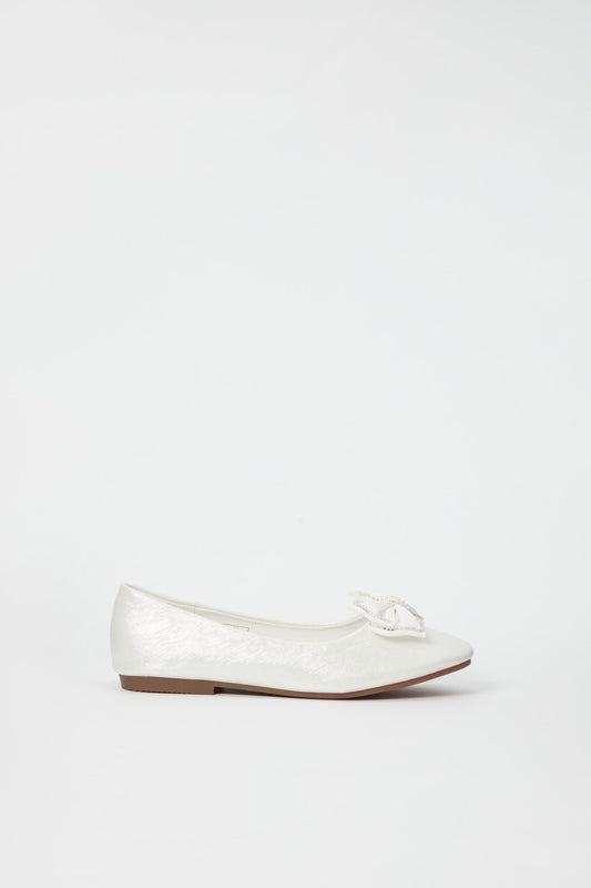 Redtag-White-Bow-Trim-Ballerina-Category:Shoes,-Colour:White,-Deals:New-In,-Filter:Girls-Footwear-(5-to-14-Yrs),-GSR-Shoes,-H1:FOO,-H2:GSR,-H3:SHO,-H4:CAH,-New-In-GSR-FOO,-Non-Sale,-Promo:,-RMD,-S23B,-Season:S23B,-Section:Girls-(0-to-14Yrs)-Senior-Girls-5 to 14 Years