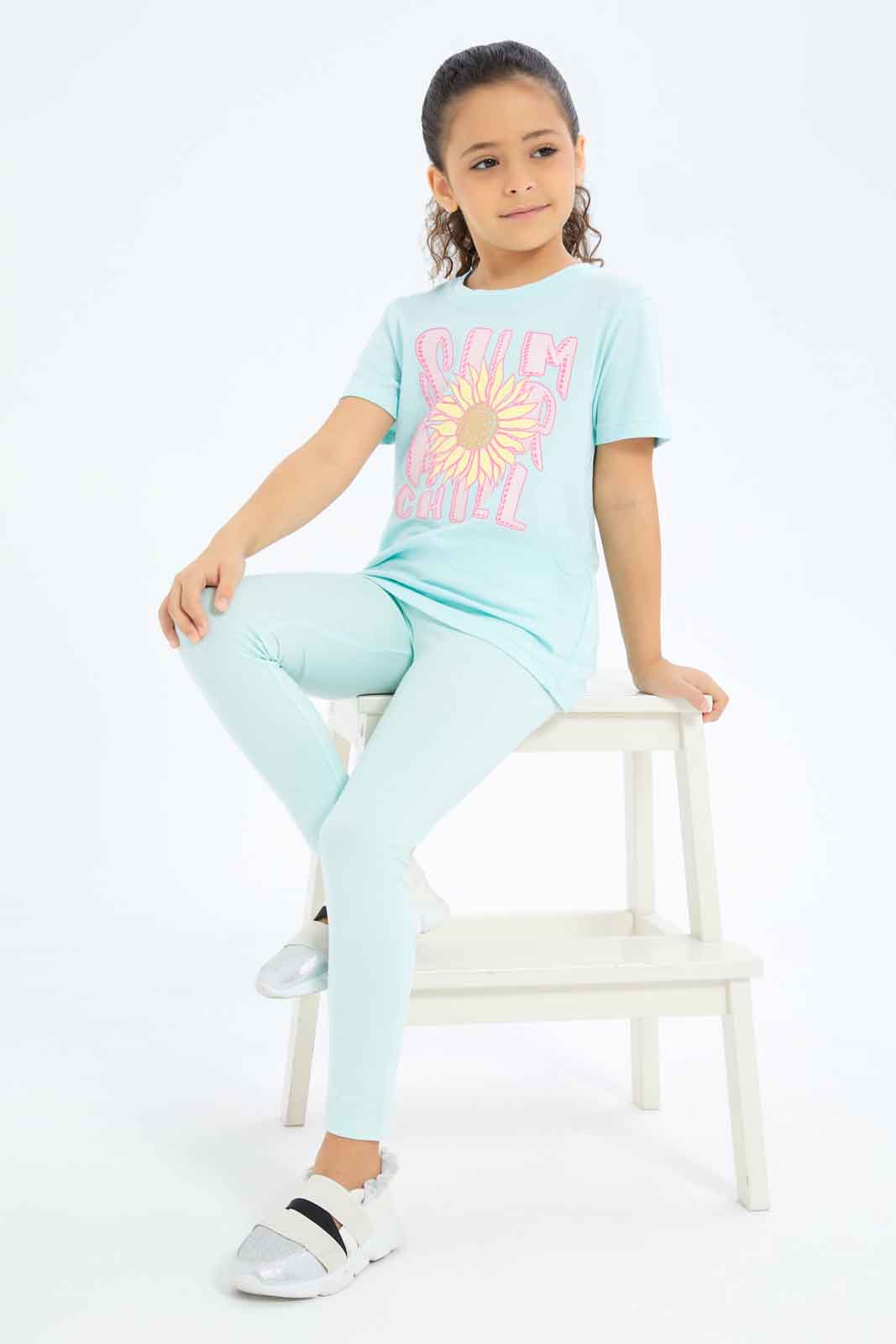 Redtag-Girls-Mint-Summer-Puff-Print-Tee-Category:T-Shirts,-Colour:Mint,-Deals:New-In,-Filter:Girls-(2-to-8-Yrs),-GIR-T-Shirts,-New-In-GIR-APL,-Non-Sale,-S23B,-Section:Girls-(0-to-14Yrs),-TBL-Girls-2 to 8 Years