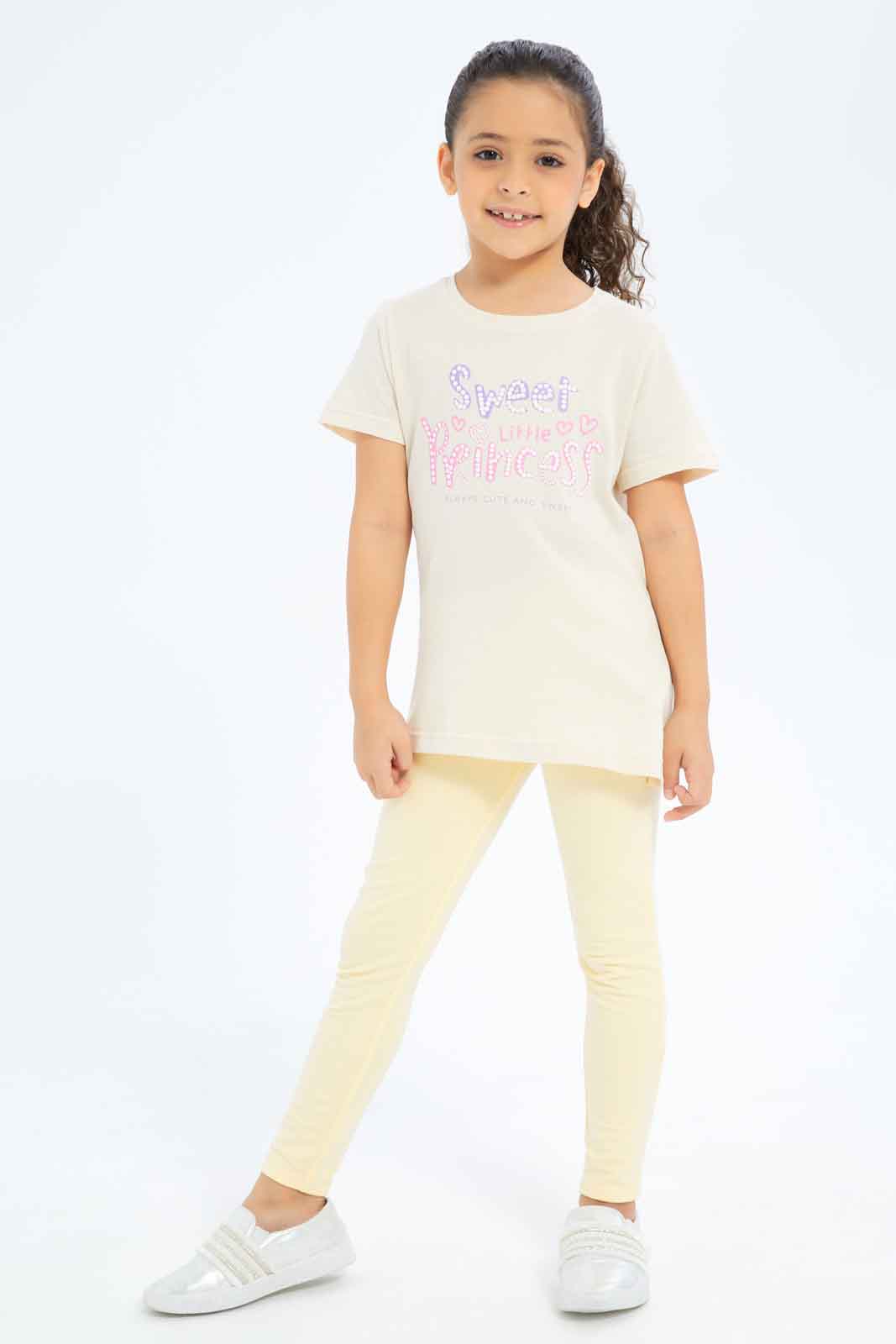 Redtag-Girls-Beige-Princess-Puff-Print-Tee-Category:T-Shirts,-CHA,-Colour:Beige,-Deals:New-In,-Filter:Girls-(2-to-8-Yrs),-GIR-T-Shirts,-New-In-GIR-APL,-Non-Sale,-S23B,-Section:Girls-(0-to-14Yrs),-TBL-Girls-2 to 8 Years