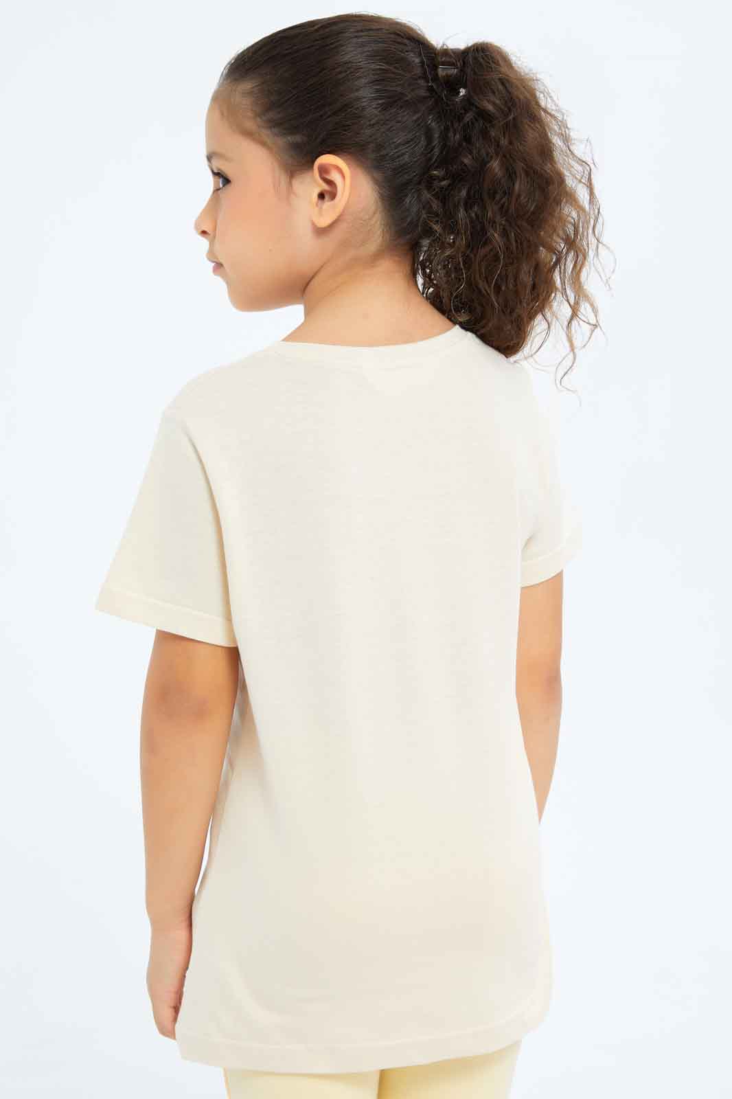 Redtag-Girls-Beige-Princess-Puff-Print-Tee-Category:T-Shirts,-CHA,-Colour:Beige,-Deals:New-In,-Filter:Girls-(2-to-8-Yrs),-GIR-T-Shirts,-New-In-GIR-APL,-Non-Sale,-S23B,-Section:Girls-(0-to-14Yrs),-TBL-Girls-2 to 8 Years