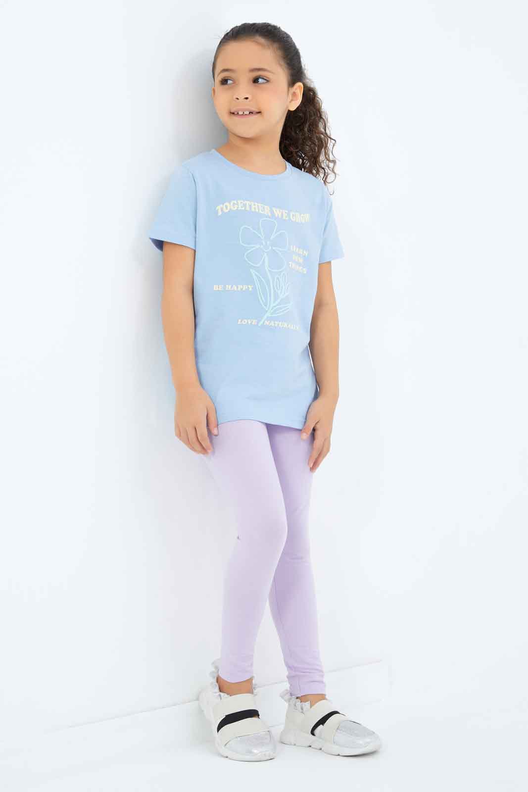 Redtag-Girls-Blue-Flower-Puff-Print-Tee-Category:T-Shirts,-Colour:Blue,-Deals:New-In,-Filter:Girls-(2-to-8-Yrs),-GIR-T-Shirts,-New-In-GIR-APL,-Non-Sale,-S23B,-Section:Girls-(0-to-14Yrs),-TBL-Girls-2 to 8 Years