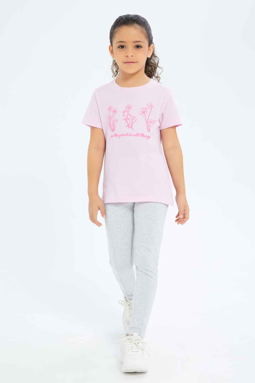Redtag-Girls-Pink-Flower-Puff-Print-Tee-Category:T-Shirts,-Colour:Apricot,-Deals:New-In,-Filter:Girls-(2-to-8-Yrs),-GIR-T-Shirts,-New-In-GIR-APL,-Non-Sale,-S23B,-Section:Girls-(0-to-14Yrs),-TBL-Girls-2 to 8 Years