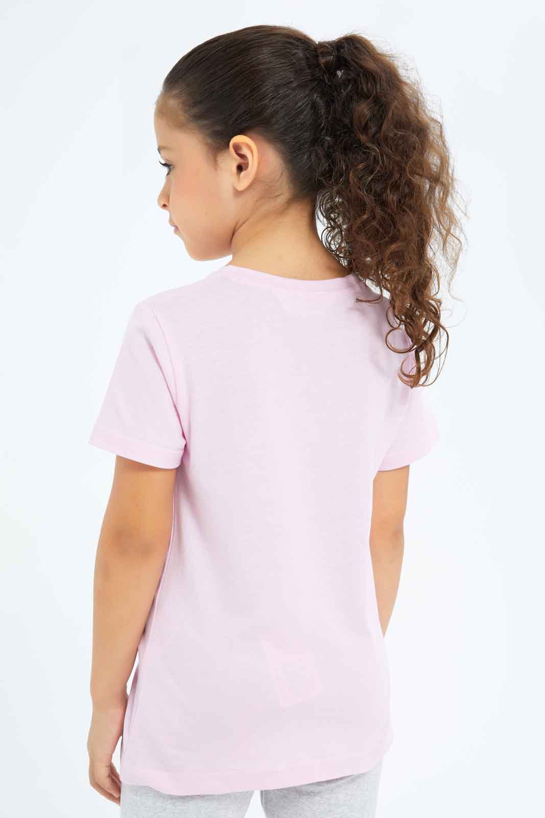 Redtag-Girls-Pink-Flower-Puff-Print-Tee-Category:T-Shirts,-Colour:Apricot,-Deals:New-In,-Filter:Girls-(2-to-8-Yrs),-GIR-T-Shirts,-New-In-GIR-APL,-Non-Sale,-S23B,-Section:Girls-(0-to-14Yrs),-TBL-Girls-2 to 8 Years
