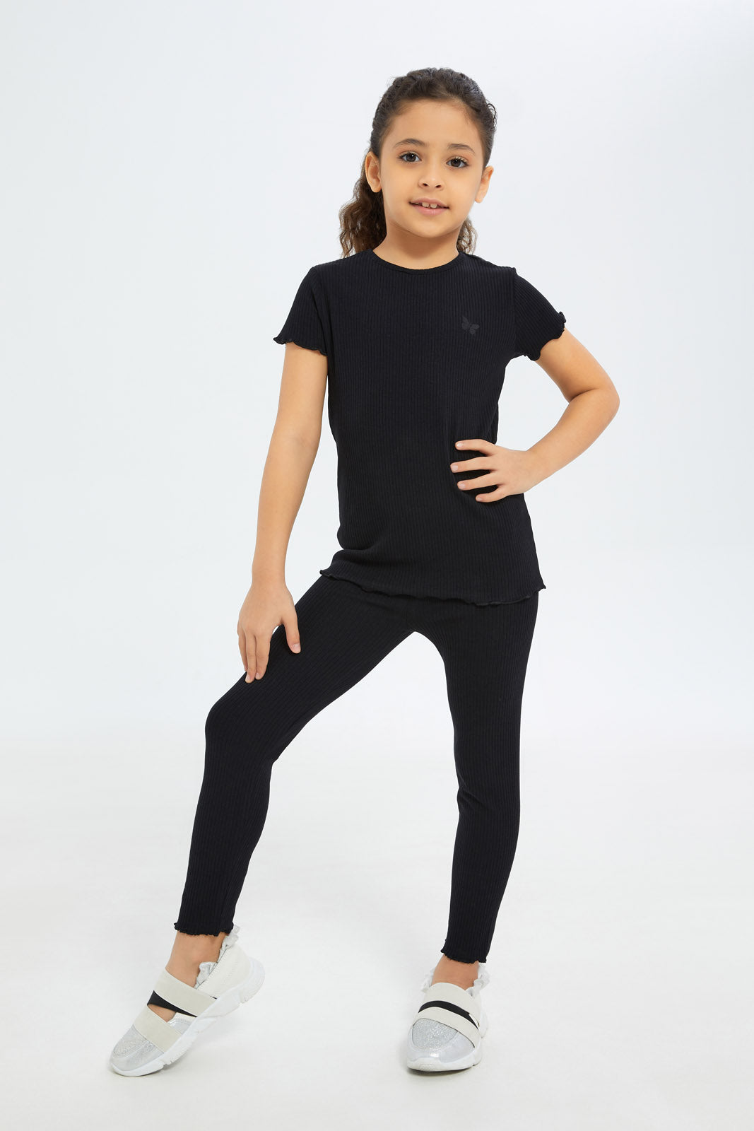 Redtag-Girls-Black-Drop-Needle-Leggings-Category:Leggings,-Colour:Black,-Deals:New-In,-Filter:Girls-(2-to-8-Yrs),-GIR-Leggings,-H1:KWR,-H2:GIR,-H3:TRS,-H4:LEG,-New-In-GIR-APL,-Non-Sale,-S23B,-Season:S23B,-Section:Girls-(0-to-14Yrs),-TBL-Girls-2 to 8 Years
