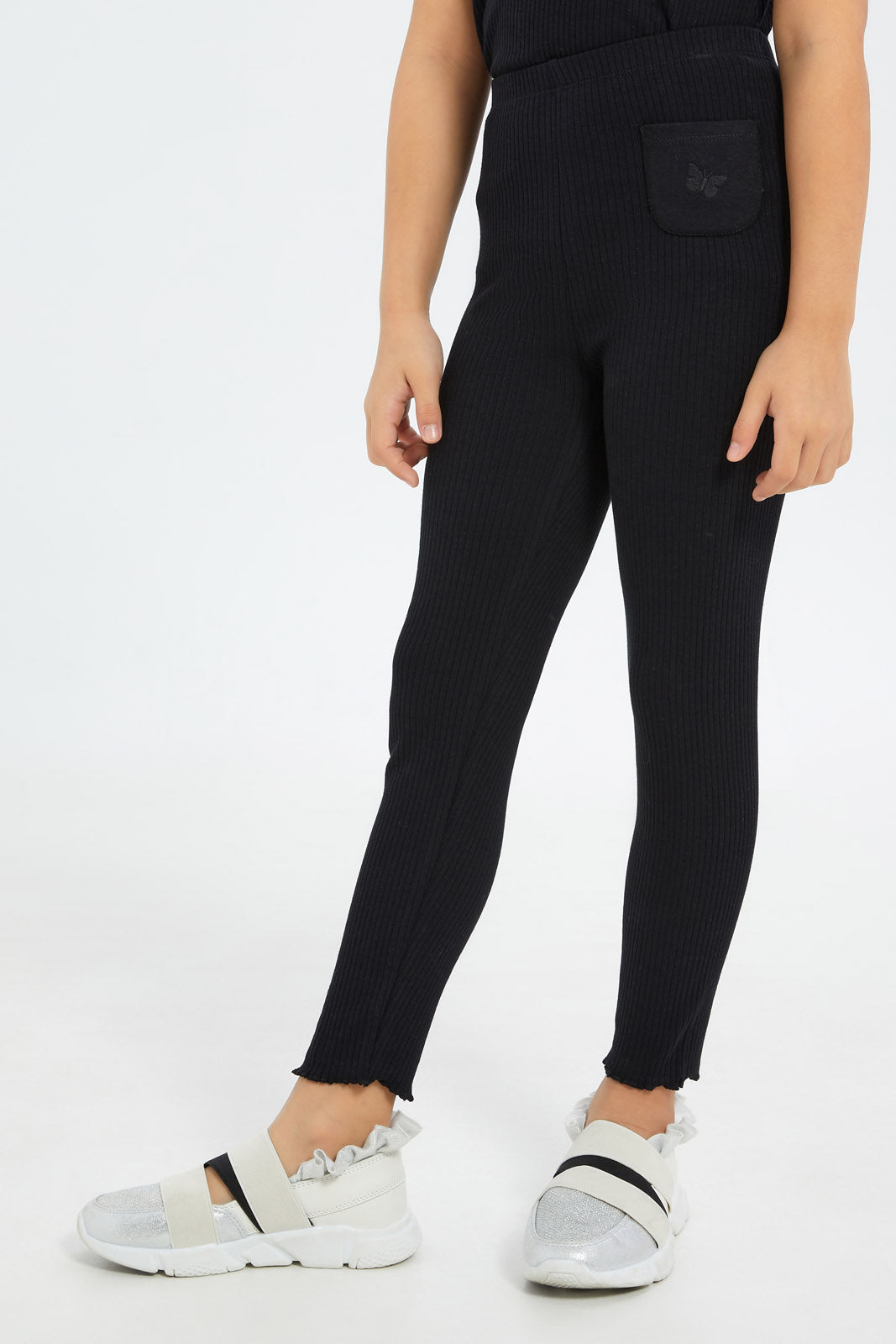 Redtag-Girls-Black-Drop-Needle-Leggings-Category:Leggings,-Colour:Black,-Deals:New-In,-Filter:Girls-(2-to-8-Yrs),-GIR-Leggings,-H1:KWR,-H2:GIR,-H3:TRS,-H4:LEG,-New-In-GIR-APL,-Non-Sale,-S23B,-Season:S23B,-Section:Girls-(0-to-14Yrs),-TBL-Girls-2 to 8 Years