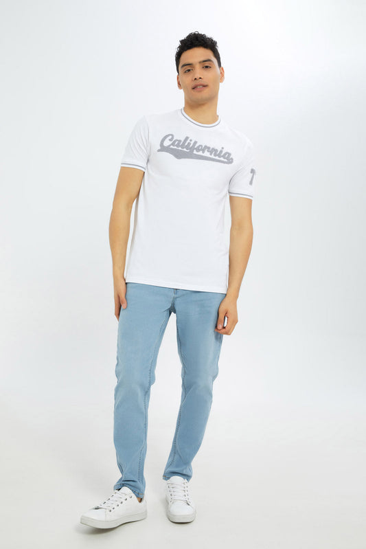 Redtag-Men-White-Varsity-T-Shirt-With-Applique-Category:T-Shirts,-Colour:White,-Deals:New-In,-Filter:Men's-Clothing,-H1:MWR,-H2:GEN,-H3:TSH,-H4:TSH,-Men-T-Shirts,-New-In-Men-APL,-Non-Sale,-S23C,-Season:S23C,-Section:Men-Men's-
