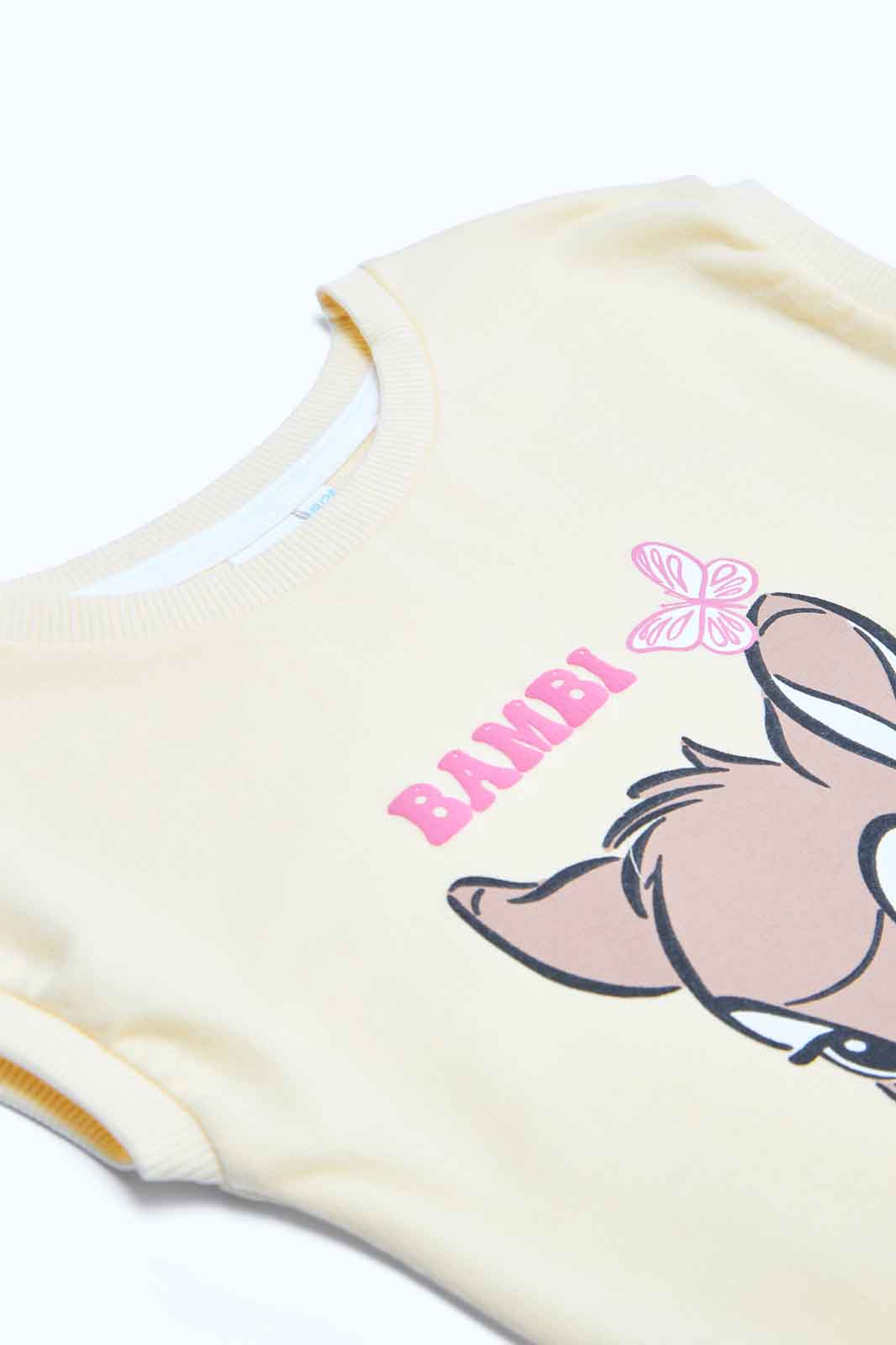 Redtag-Girls-Yellow-Bambi-Print-Top-Category:T-Shirts,-Colour:Yellow,-Deals:2-FOR-49,-Deals:New-In,-Filter:Infant-Girls-(3-to-24-Mths),-ING-T-Shirts,-MQN,-New-In-ING-APL,-Non-Sale,-S23B,-Section:Girls-(0-to-14Yrs),-TBL-Infant-Girls-3 to 24 Months