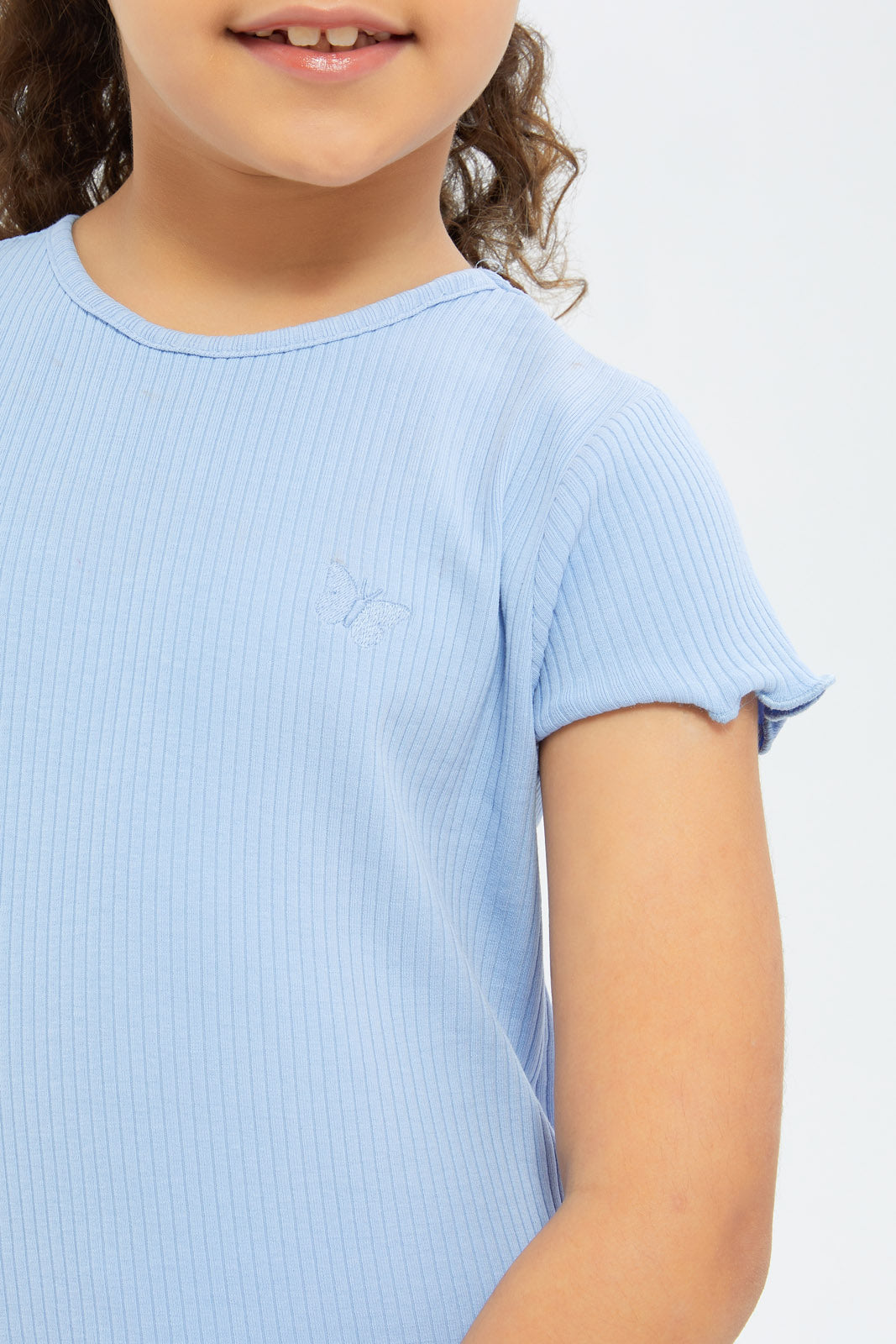 Redtag-Girls-Blue-Drop-Needle-Tshirt-Category:T-Shirts,-Colour:Blue,-Deals:New-In,-Filter:Girls-(2-to-8-Yrs),-GIR-T-Shirts,-H1:KWR,-H2:GIR,-H3:TSH,-H4:CAT,-New-In-GIR-APL,-Non-Sale,-S23B,-Season:S23B,-Section:Girls-(0-to-14Yrs),-TBL-Girls-2 to 8 Years