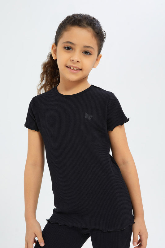 Redtag-Girls-Fuschia-Drop-Needle-Tshirt-Category:T-Shirts,-Colour:Black,-Deals:New-In,-Filter:Girls-(2-to-8-Yrs),-GIR-T-Shirts,-H1:KWR,-H2:GIR,-H3:TSH,-H4:CAT,-New-In-GIR-APL,-Non-Sale,-S23B,-Season:S23B,-Section:Girls-(0-to-14Yrs),-TBL-Girls-2 to 8 Years