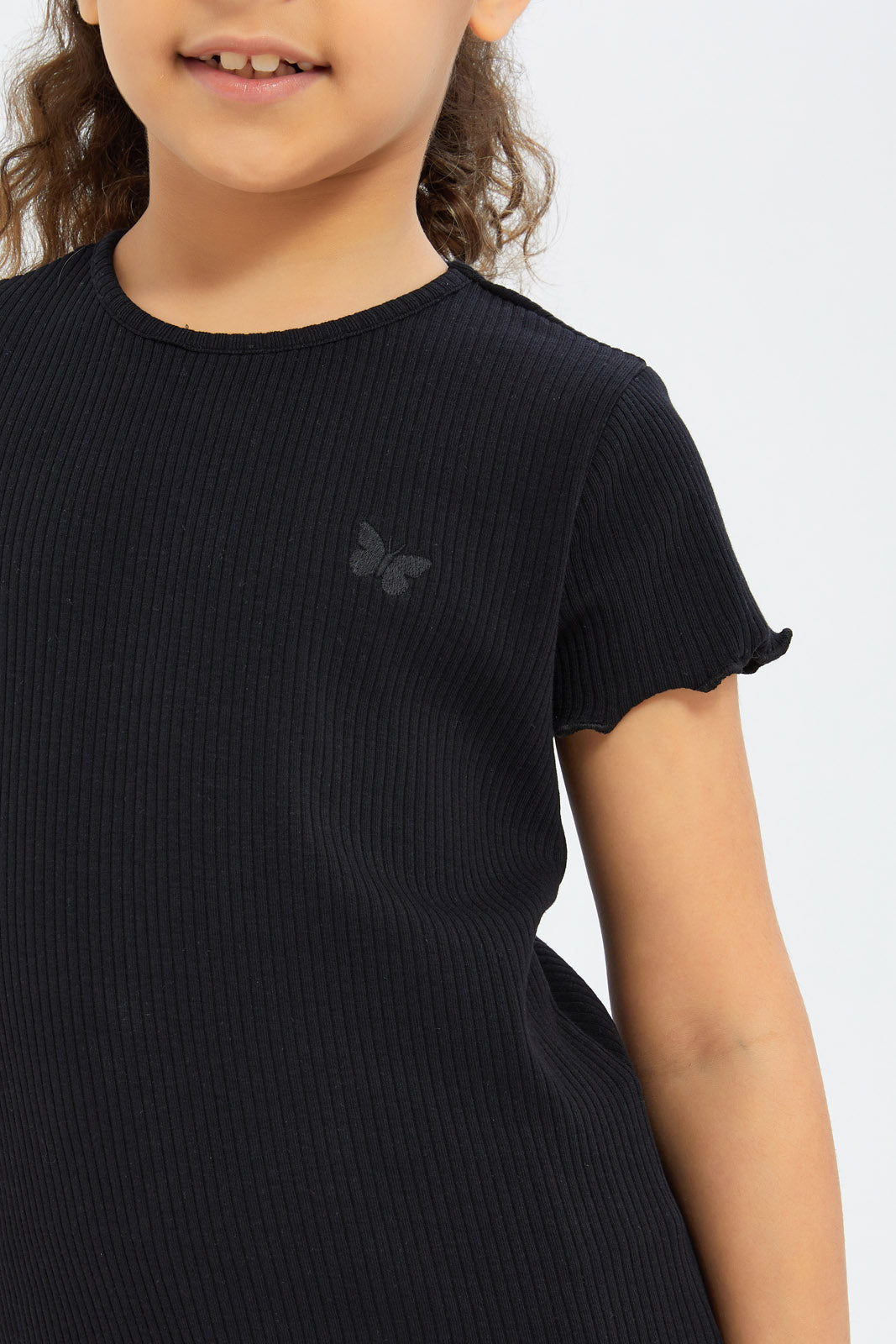 Redtag-Girls-Fuschia-Drop-Needle-Tshirt-Category:T-Shirts,-Colour:Black,-Deals:New-In,-Filter:Girls-(2-to-8-Yrs),-GIR-T-Shirts,-H1:KWR,-H2:GIR,-H3:TSH,-H4:CAT,-New-In-GIR-APL,-Non-Sale,-S23B,-Season:S23B,-Section:Girls-(0-to-14Yrs),-TBL-Girls-2 to 8 Years