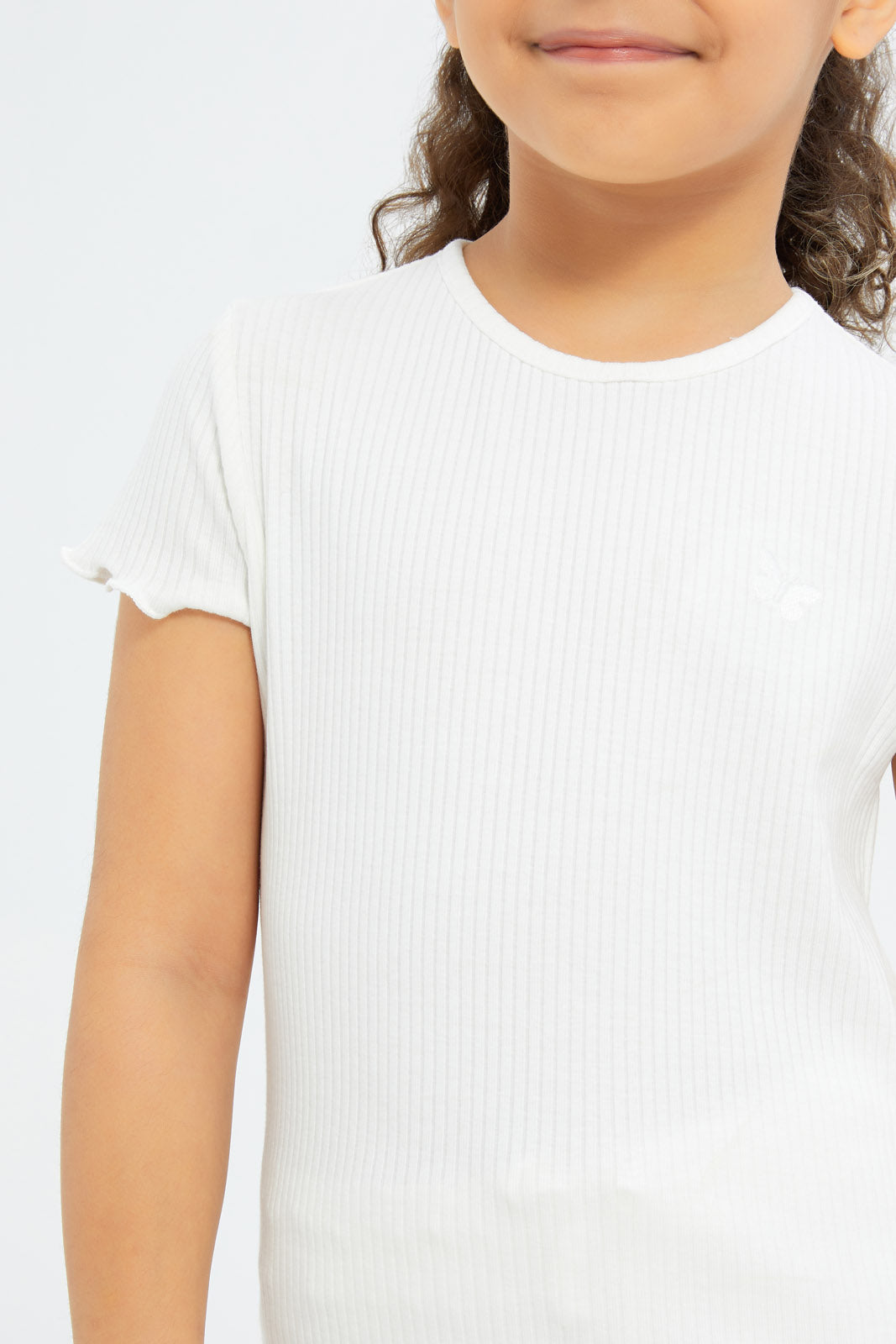 Redtag-Girls-Cream-Drop-Needle-Tshirt-Category:T-Shirts,-Colour:Cream,-Deals:New-In,-Filter:Girls-(2-to-8-Yrs),-GIR-T-Shirts,-H1:KWR,-H2:GIR,-H3:TSH,-H4:CAT,-New-In-GIR-APL,-Non-Sale,-S23B,-Season:S23B,-Section:Girls-(0-to-14Yrs),-TBL-Girls-2 to 8 Years