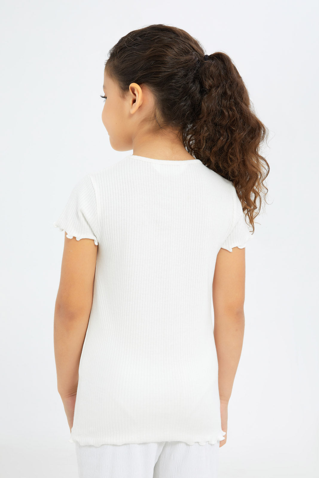 Redtag-Girls-Cream-Drop-Needle-Tshirt-Category:T-Shirts,-Colour:Cream,-Deals:New-In,-Filter:Girls-(2-to-8-Yrs),-GIR-T-Shirts,-H1:KWR,-H2:GIR,-H3:TSH,-H4:CAT,-New-In-GIR-APL,-Non-Sale,-S23B,-Season:S23B,-Section:Girls-(0-to-14Yrs),-TBL-Girls-2 to 8 Years