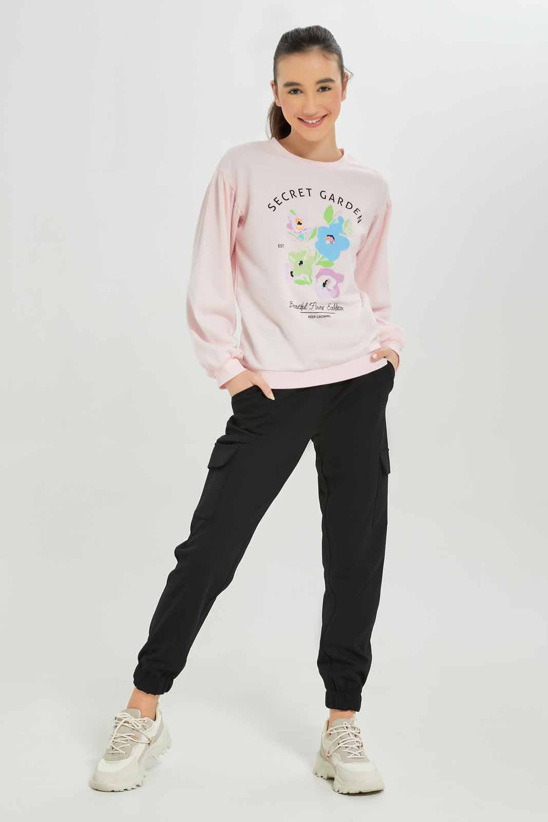Redtag-Girls-Pink-Puffsleeve-Sweatshirts-Category:Sweatshirts,-Colour:Apricot,-Deals:New-In,-Filter:Senior-Girls-(8-to-14-Yrs),-GSR-Sweatshirts,-New-In-GSR-APL,-Non-Sale,-S23A,-Section:Girls-(0-to-14Yrs)-Senior-Girls-9 to 14 Years