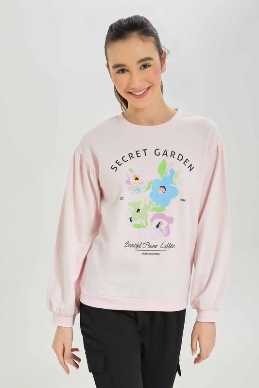 Redtag-Girls-Pink-Puffsleeve-Sweatshirts-Category:Sweatshirts,-Colour:Apricot,-Deals:New-In,-Filter:Senior-Girls-(8-to-14-Yrs),-GSR-Sweatshirts,-New-In-GSR-APL,-Non-Sale,-S23A,-Section:Girls-(0-to-14Yrs)-Senior-Girls-9 to 14 Years