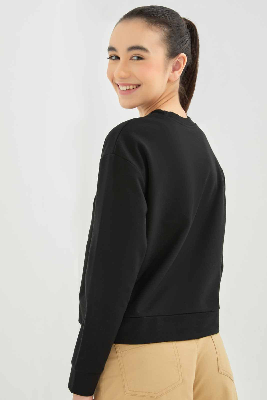 Redtag-Girls-Black-Leopard-Print-Boxy-Sweatshirts-Category:Sweatshirts,-Colour:Black,-Deals:New-In,-Filter:Senior-Girls-(8-to-14-Yrs),-GSR-Sweatshirts,-New-In-GSR-APL,-Non-Sale,-S23A,-Section:Girls-(0-to-14Yrs)-Senior-Girls-9 to 14 Years