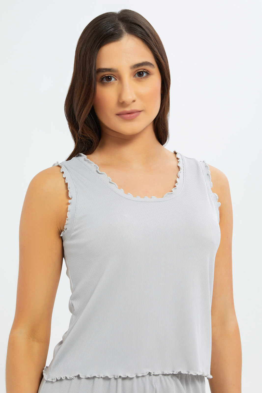Redtag-Women-Grey-Solid-Rib-Cami-Set-Category:Cami-Sets,-Colour:Grey,-Deals:New-In,-Filter:Women's-Clothing,-New-In-Women-APL,-Non-Sale,-S23B,-Section:Women,-Women-Cami-Sets--