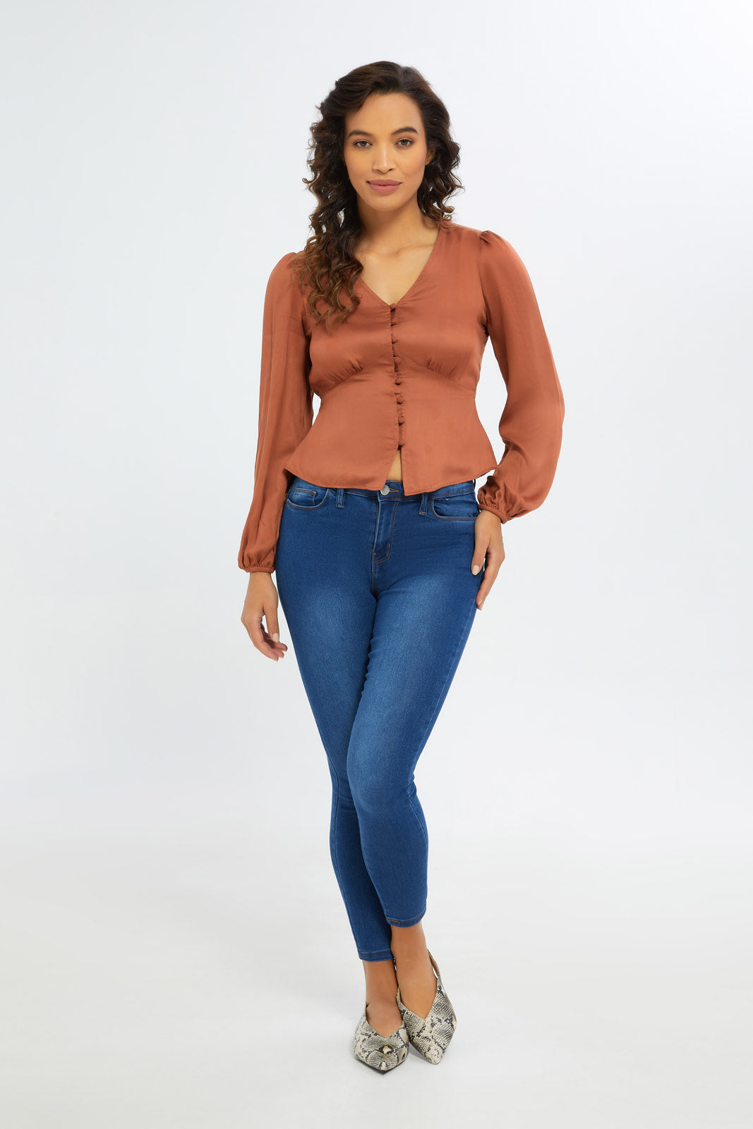Redtag-Women-Button-Thru-Satin-Blouse-Category:Blouses,-Colour:Orange,-Deals:New-In,-Filter:Women's-Clothing,-H1:LWR,-H2:LAD,-H3:BLO,-H4:CBL,-New-In-Women-APL,-Non-Sale,-S23C,-Season:S23C,-Section:Women,-Women-Blouses-Women's-