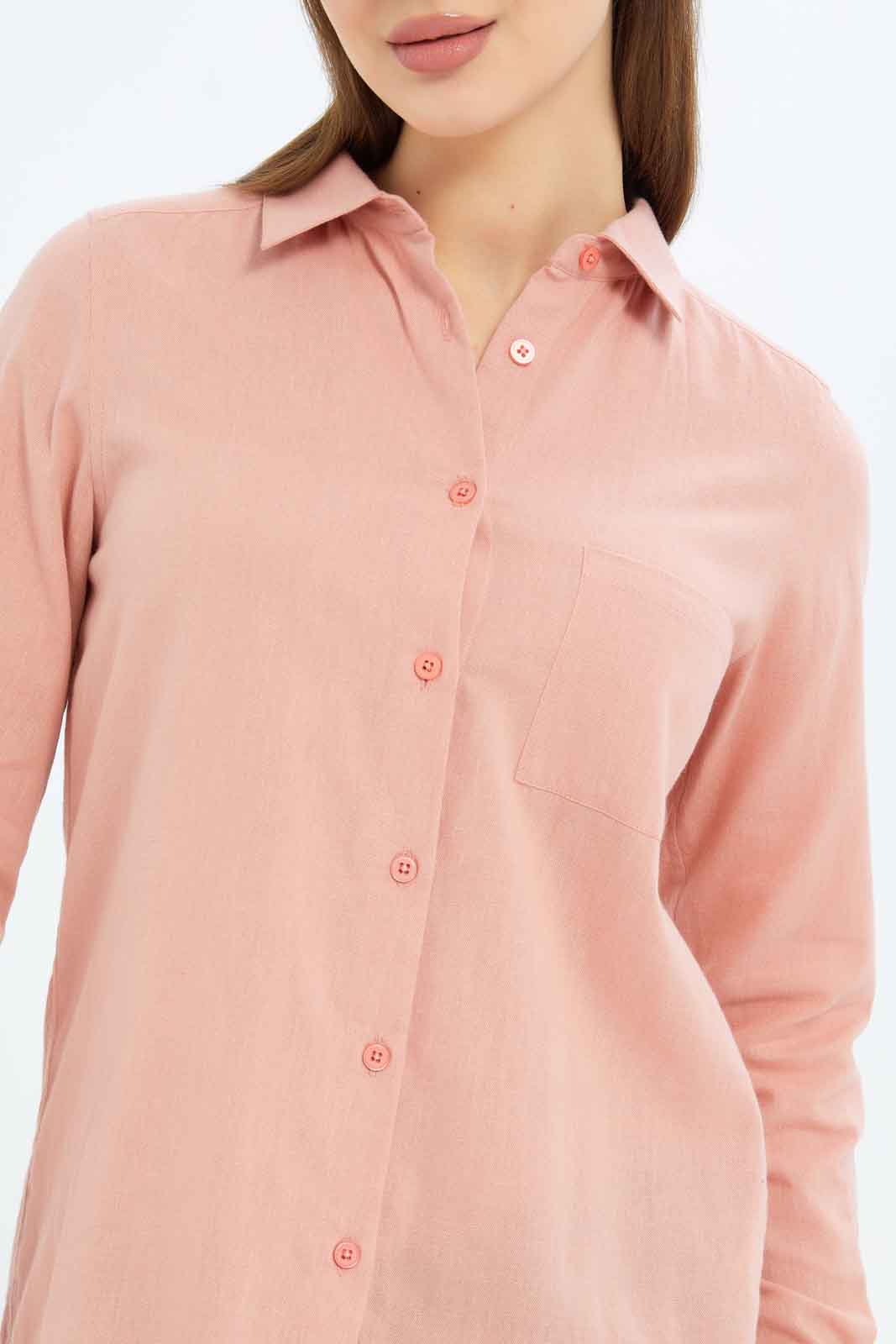 Redtag-Women-Linen-Shirt-Solid-Category:Blouses,-Colour:Apricot,-Deals:New-In,-Filter:Women's-Clothing,-KSH,-New-In-Women-APL,-Non-Sale,-S23B,-Section:Women,-Women-Blouses-Women's-