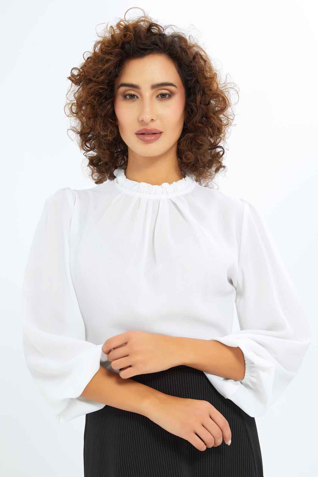 Redtag-Women-High-Neck-Blouse-Category:Blouses,-Colour:White,-Deals:New-In,-Filter:Women's-Clothing,-New-In-Women-APL,-Non-Sale,-S23B,-Section:Women,-Women-Blouses-Women's-