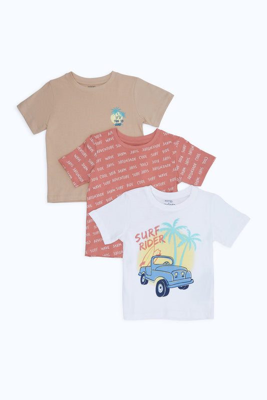 Redtag-Boys-White-And-Beige-Super-Rider-Car-Aop-3-Pack-Tshirt-Category:T-Shirts,-CHA,-Colour:Beige,-Deals:New-In,-Filter:Infant-Boys-(3-to-24-Mths),-H1:KWR,-H2:INB,-H3:TSH,-H4:TSH,-INB-T-Shirts,-New-In-INB-APL,-Non-Sale,-S23C,-Season:S23C,-Section:Boys-(0-to-14Yrs)-Infant-Boys-3 to 24 Months