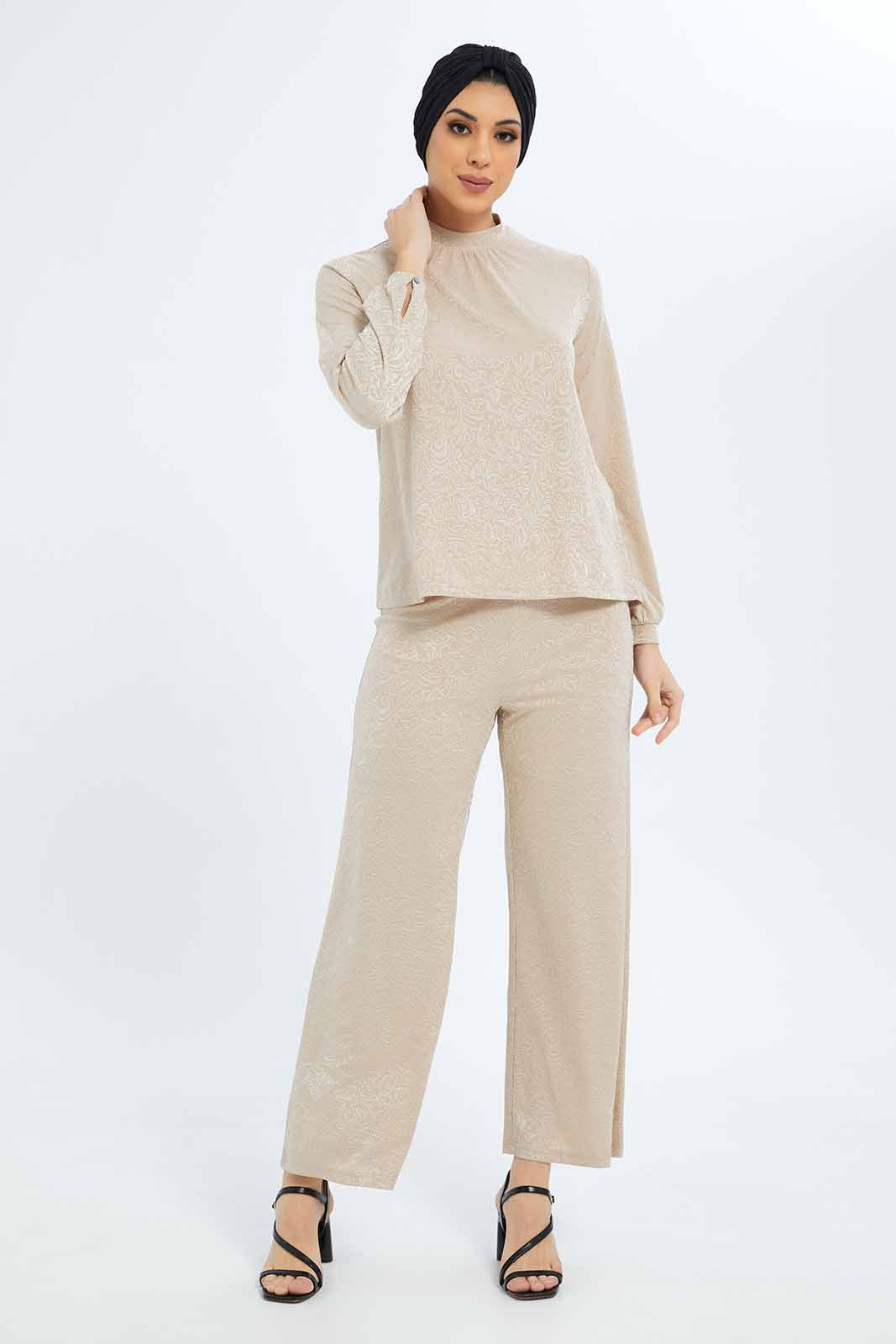 Redtag-Women-Jacquard-Widelegged-Trouser-Category:Trousers,-Colour:Beige,-Deals:New-In,-Filter:Women's-Clothing,-LMC,-New-In-Women-APL,-Non-Sale,-S23B,-Section:Women,-Women-Trousers--
