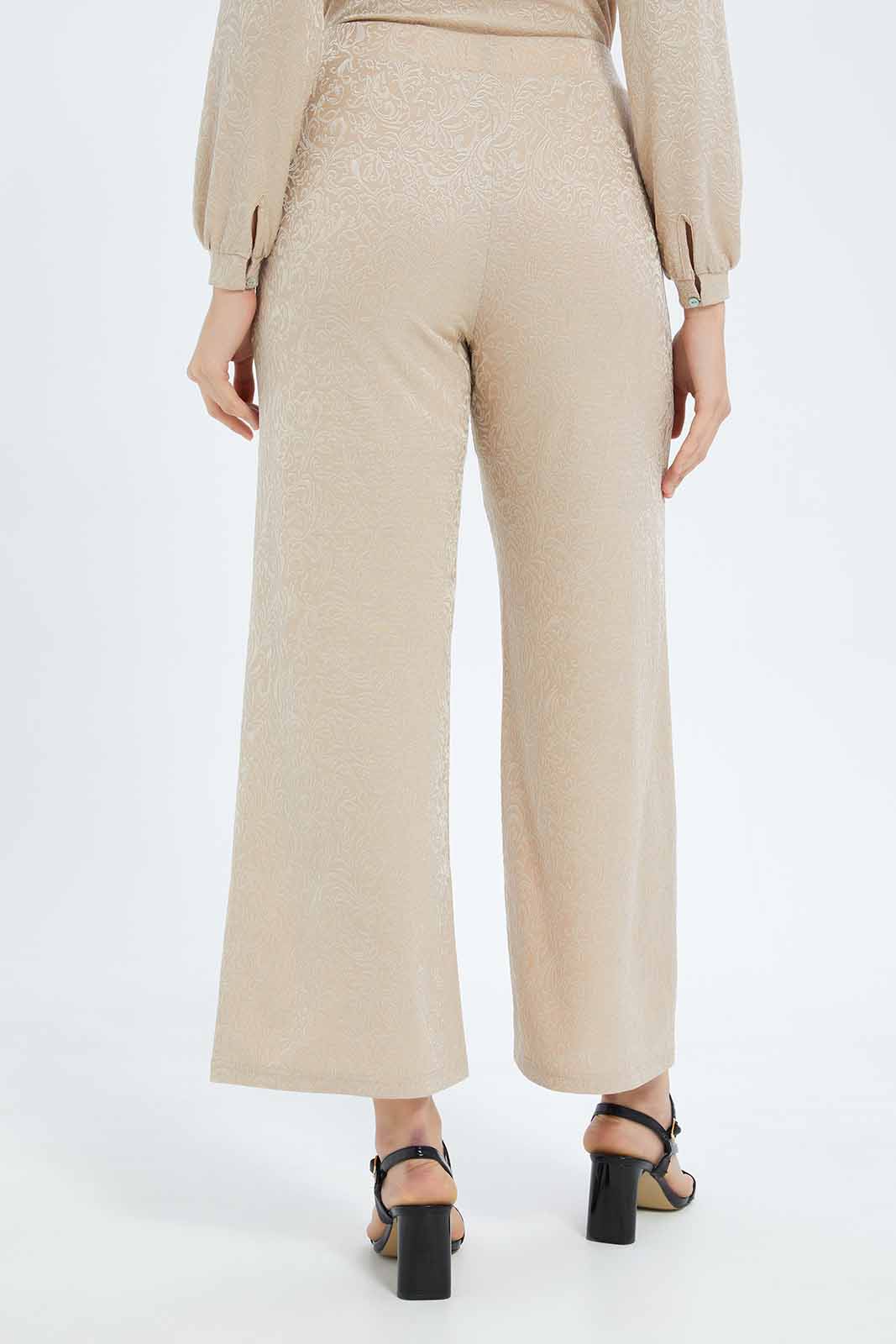 Redtag-Women-Jacquard-Widelegged-Trouser-Category:Trousers,-Colour:Beige,-Deals:New-In,-Filter:Women's-Clothing,-LMC,-New-In-Women-APL,-Non-Sale,-S23B,-Section:Women,-Women-Trousers--