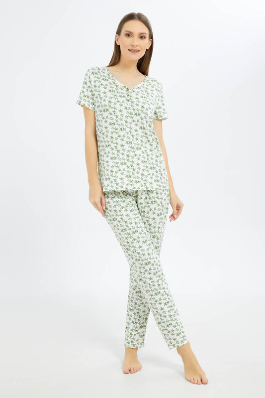 Redtag-Women-Assorted-Short-Sleeves-Pajama-Set-Bottom-Aop-Category:Pyjama-Sets,-Colour:Assorted,-Deals:New-In,-Filter:Women's-Clothing,-New-In-Women-APL,-Non-Sale,-S23B,-Section:Women,-TBL,-Women-Pyjama-Sets--