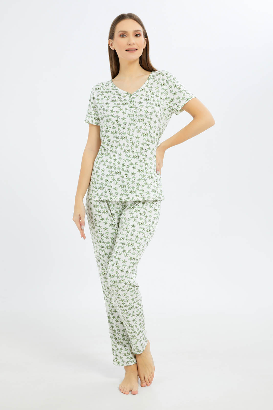 Redtag-Women-Assorted-Short-Sleeves-Pajama-Set-Bottom-Aop-Category:Pyjama-Sets,-Colour:Assorted,-Deals:New-In,-Filter:Women's-Clothing,-New-In-Women-APL,-Non-Sale,-S23B,-Section:Women,-TBL,-Women-Pyjama-Sets--