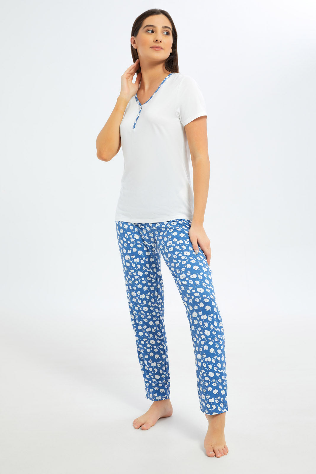 Redtag-Women-Assorted-Short-Sleeves-Pajama-Set-Bottom-Aop-Category:Pyjama-Sets,-Colour:Assorted,-Deals:New-In,-Filter:Women's-Clothing,-New-In-Women-APL,-Non-Sale,-S23B,-Section:Women,-TBL,-Women-Pyjama-Sets--