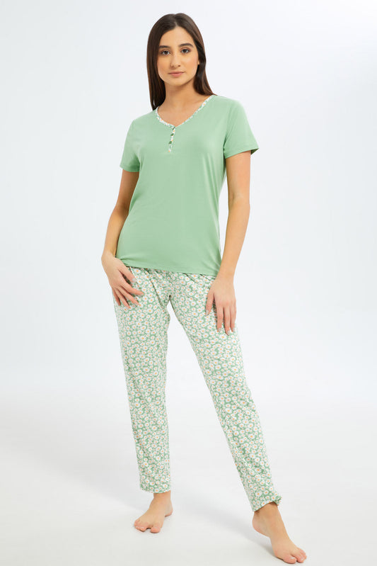 Redtag-Women-Assorted-Short-Sleeves-Pajama-Set-Bottom-Aop-Category:Pyjama-Sets,-Colour:Assorted,-Deals:New-In,-Filter:Women's-Clothing,-New-In-Women-APL,-Non-Sale,-S23B,-Section:Women,-TBL,-Women-Pyjama-Sets--