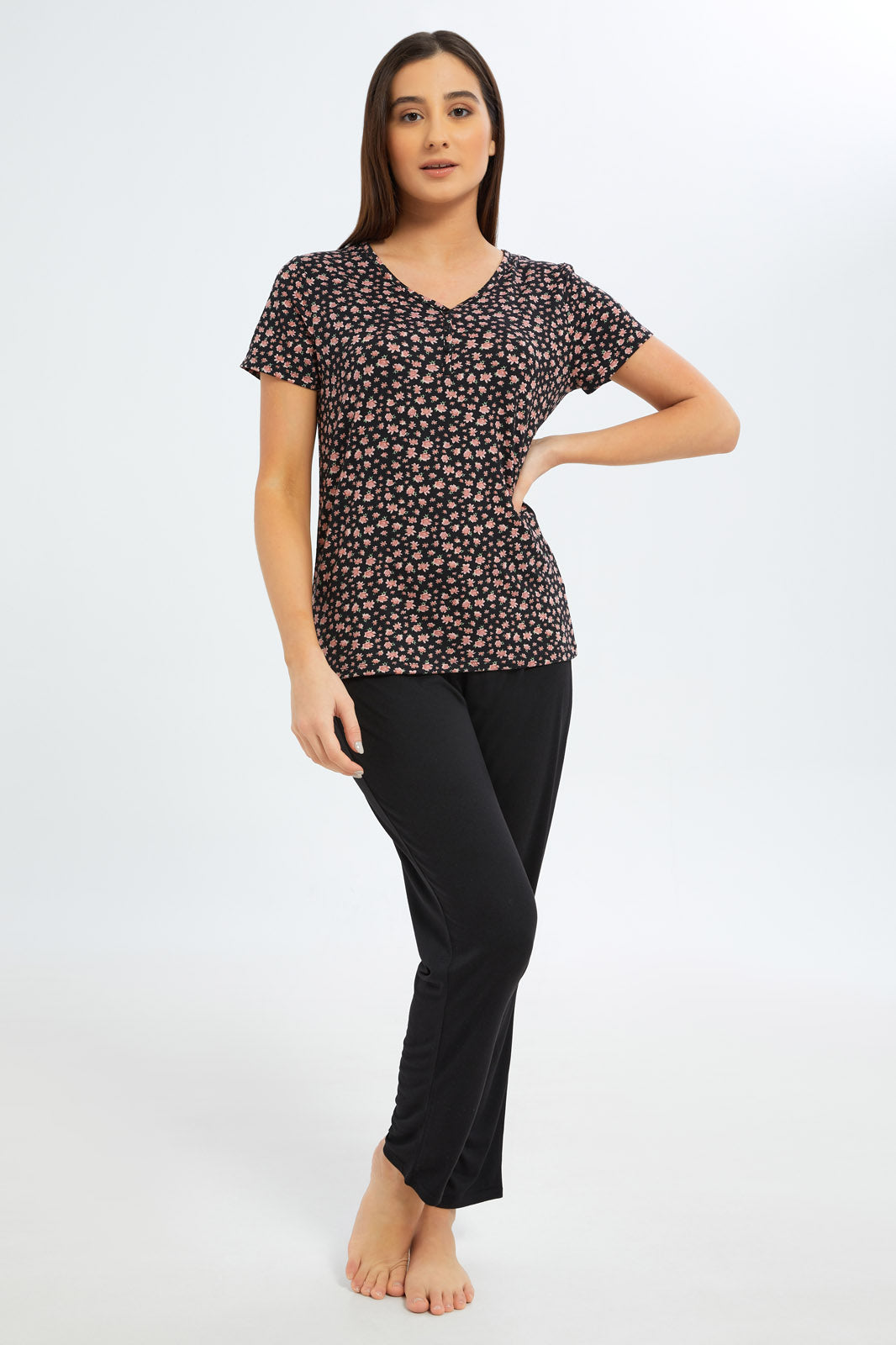 Redtag-Women-Assorted-Short-Sleeves-Pajama-Set-Bottom-Aop-Category:Pyjama-Sets,-Colour:Assorted,-Deals:New-In,-Filter:Women's-Clothing,-New-In-Women-APL,-Non-Sale,-S23B,-Section:Women,-TBL,-Women-Pyjama-Sets--