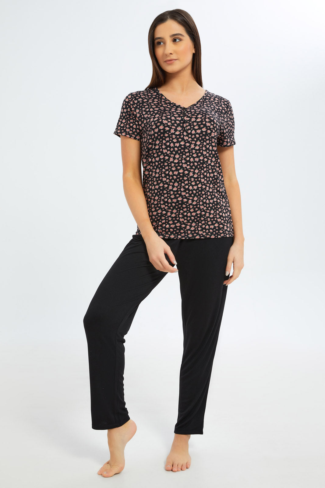 Redtag-Women-Assorted-Short-Sleeves-Pajama-Set-Bottom-Aop-Category:Pyjama-Sets,-Colour:Assorted,-Deals:New-In,-Filter:Women's-Clothing,-New-In-Women-APL,-Non-Sale,-S23B,-Section:Women,-TBL,-Women-Pyjama-Sets--