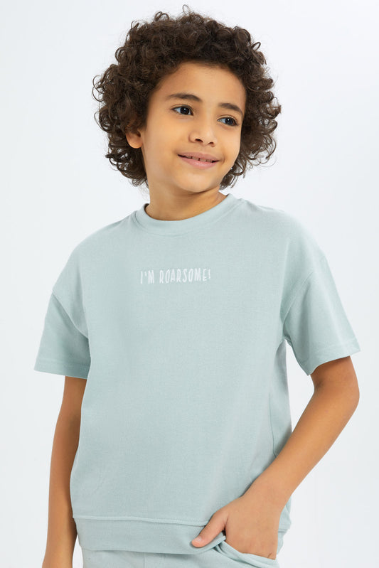 Redtag-Boys-Mint-Embroidered-Short-Sleeve-Oversize-Pique-T-Shirt-BOY-T-Shirts,-Category:T-Shirts,-Colour:Mint,-Deals:New-In,-Filter:Boys-(2-to-8-Yrs),-New-In-BOY-APL,-Non-Sale,-S23C,-Section:Boys-(0-to-14Yrs),-TBL-Boys-2 to 8 Years