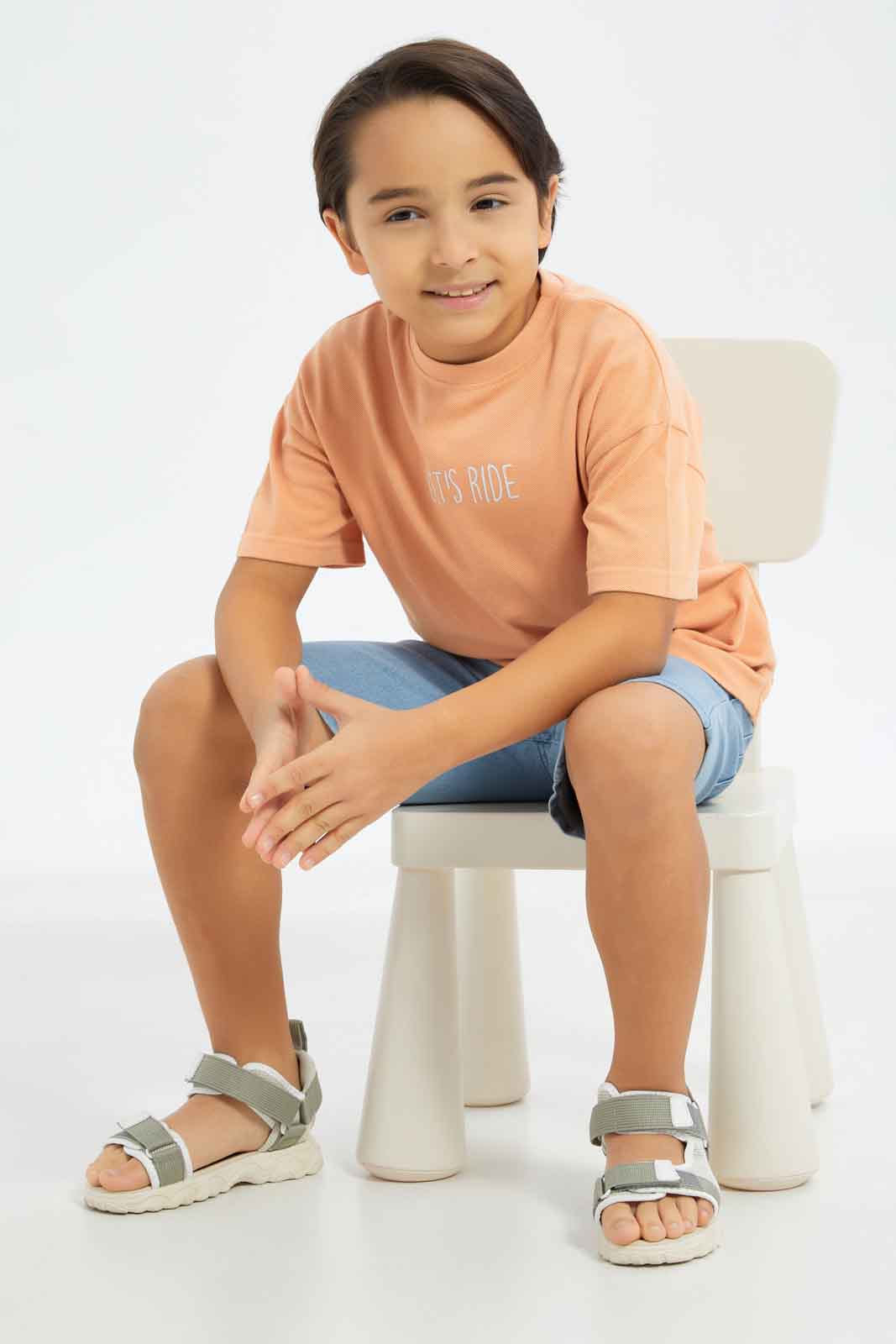 Redtag-Boys-Orange-Embroidered-Short-Sleeve-Oversize-Pique-T-Shirt-BOY-T-Shirts,-Category:T-Shirts,-Colour:Orange,-Deals:New-In,-Filter:Boys-(2-to-8-Yrs),-New-In-BOY-APL,-Non-Sale,-S23C,-Section:Boys-(0-to-14Yrs),-TBL-Boys-2 to 8 Years