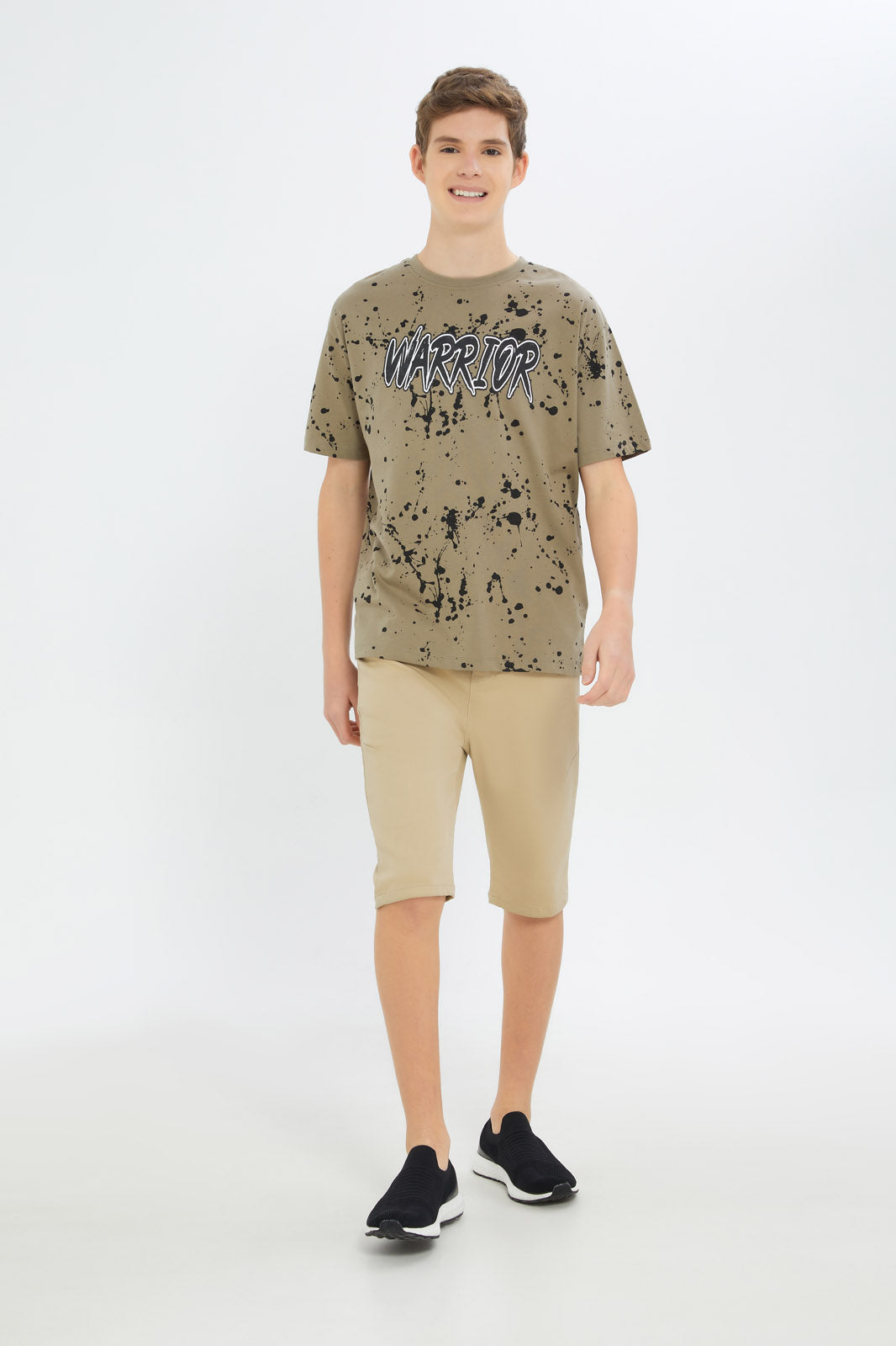 Redtag-Boys-Lt-Olive-Warrior-Splatter-Oversize-Tee-BSR-T-Shirts,-Category:T-Shirts,-Colour:Green,-Deals:New-In,-Filter:Senior-Boys-(8-to-14-Yrs),-H1:KWR,-H2:BSR,-H3:TSH,-H4:TSH,-New-In-BSR-APL,-Non-Sale,-S23C,-Season:S23C,-Section:Boys-(0-to-14Yrs)-Senior-Boys-9 to 14 Years