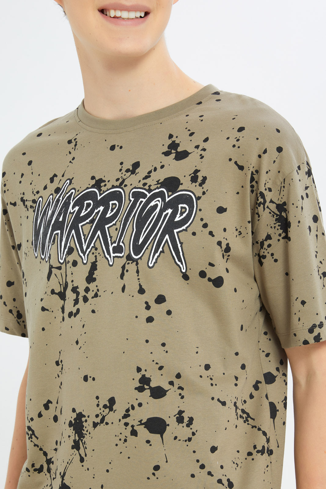 Redtag-Boys-Lt-Olive-Warrior-Splatter-Oversize-Tee-BSR-T-Shirts,-Category:T-Shirts,-Colour:Green,-Deals:New-In,-Filter:Senior-Boys-(8-to-14-Yrs),-H1:KWR,-H2:BSR,-H3:TSH,-H4:TSH,-New-In-BSR-APL,-Non-Sale,-S23C,-Season:S23C,-Section:Boys-(0-to-14Yrs)-Senior-Boys-9 to 14 Years