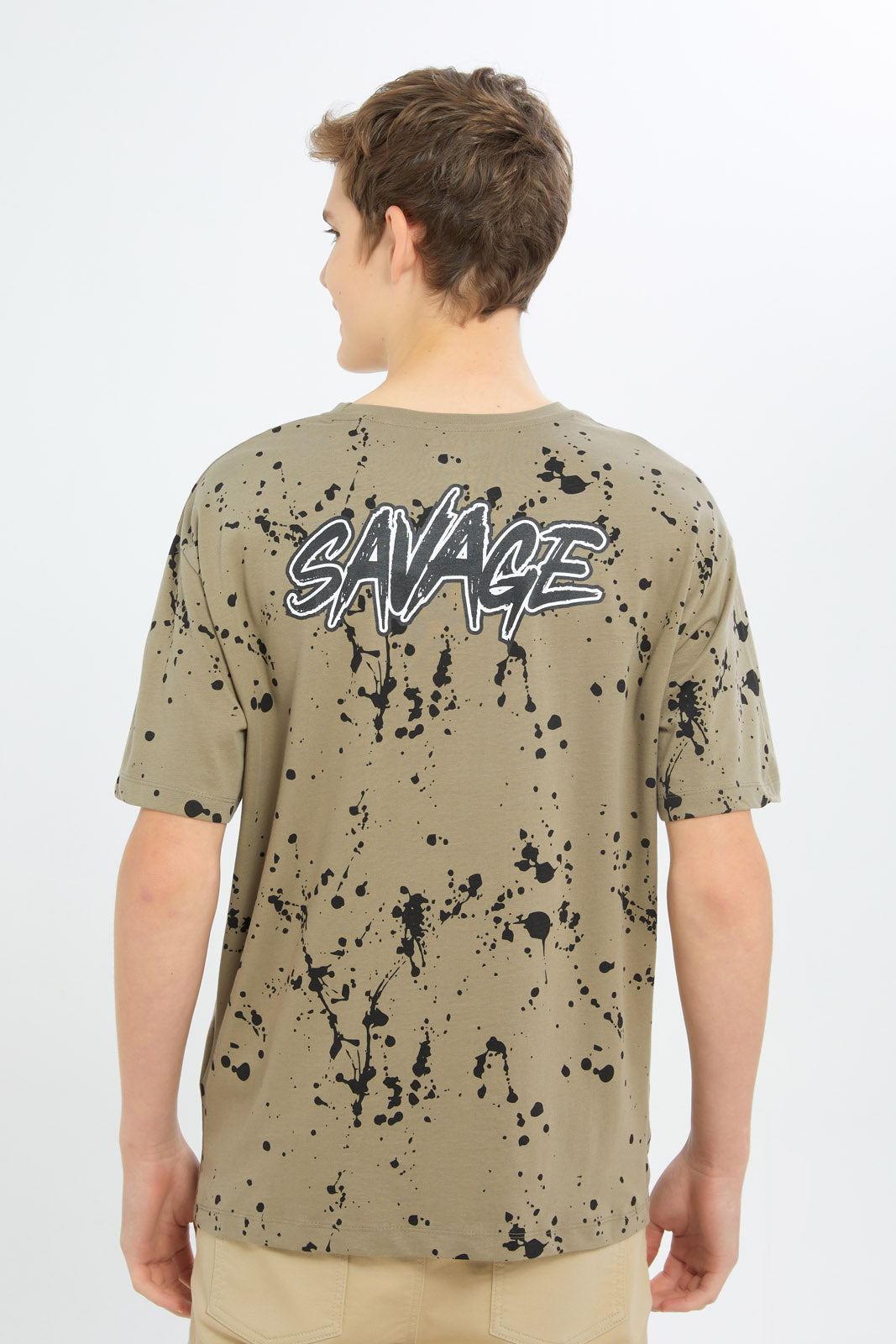 Redtag-Boys-Lt-Olive-Warrior-Splatter-Oversize-Tee-BSR-T-Shirts,-Category:T-Shirts,-Colour:Green,-Deals:New-In,-Filter:Senior-Boys-(8-to-14-Yrs),-H1:KWR,-H2:BSR,-H3:TSH,-H4:TSH,-New-In-BSR-APL,-Non-Sale,-S23C,-Season:S23C,-Section:Boys-(0-to-14Yrs)-Senior-Boys-9 to 14 Years