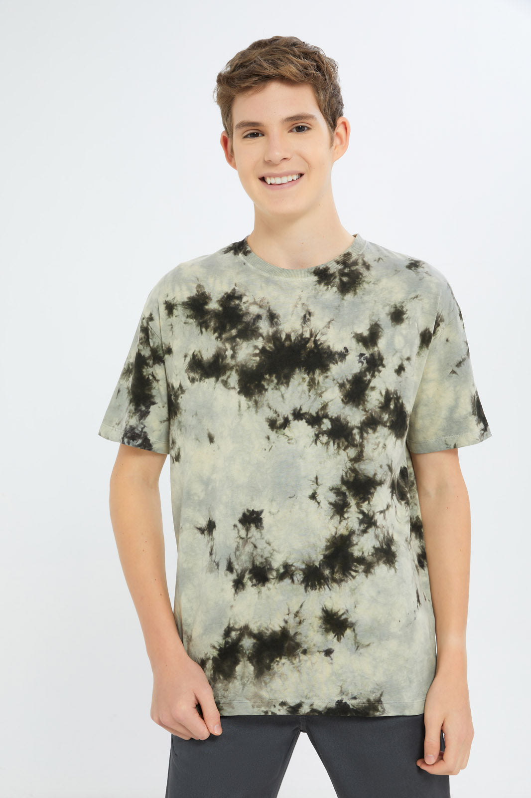Redtag-Boys-Olive-Tye-Dye-Oversize-Tee-BSR-T-Shirts,-Category:T-Shirts,-Colour:Green,-Deals:New-In,-Filter:Senior-Boys-(8-to-14-Yrs),-H1:KWR,-H2:BSR,-H3:TSH,-H4:TSH,-New-In-BSR-APL,-Non-Sale,-S23C,-Season:S23C,-Section:Boys-(0-to-14Yrs)-Senior-Boys-9 to 14 Years