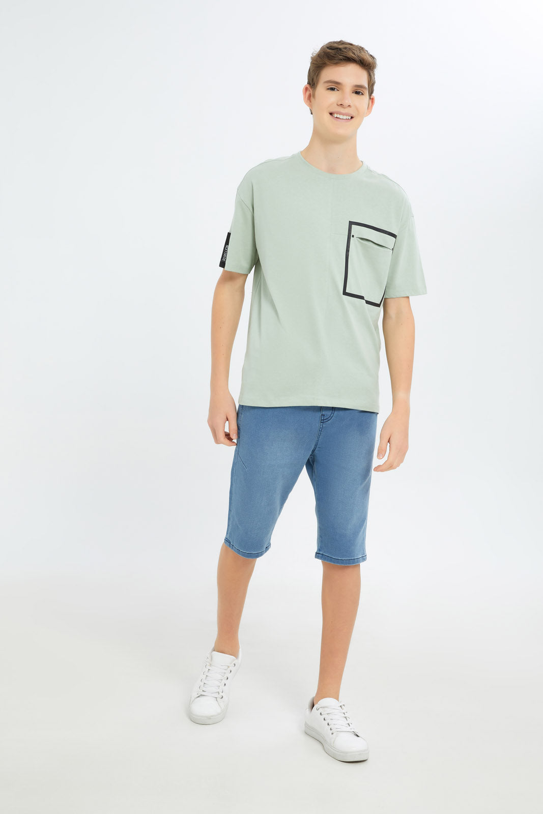 Redtag-Boys-Mint-Heat-Seal-Pocket-Oversize-Tee-BSR-T-Shirts,-Category:T-Shirts,-Colour:Mint,-Deals:New-In,-Filter:Senior-Boys-(8-to-14-Yrs),-H1:KWR,-H2:BSR,-H3:TSH,-H4:TSH,-New-In-BSR-APL,-Non-Sale,-S23C,-Season:S23D,-Section:Boys-(0-to-14Yrs)-Senior-Boys-9 to 14 Years