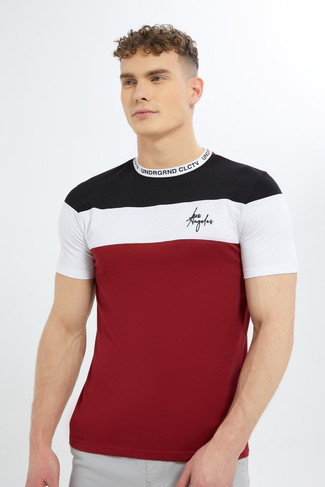 Redtag-Men-Black/White/Red-Cut-&-Sew-T-Shirt-Category:T-Shirts,-Colour:Assorted,-Deals:New-In,-Filter:Men's-Clothing,-Men-T-Shirts,-New-In-Men-APL,-Non-Sale,-S23C,-Section:Men-Men's-