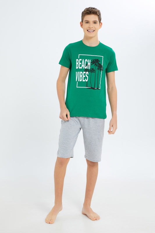 Redtag-Boys-Green-Beach-Vibes-Nightsuit-BSR-Pyjama-Sets,-Category:Pyjama-Sets,-Colour:Green,-Deals:New-In,-Filter:Senior-Boys-(8-to-14-Yrs),-New-In-BSR-APL,-Non-Sale,-S23B,-Section:Boys-(0-to-14Yrs),-VLM-Senior-Boys-9 to 14 Years