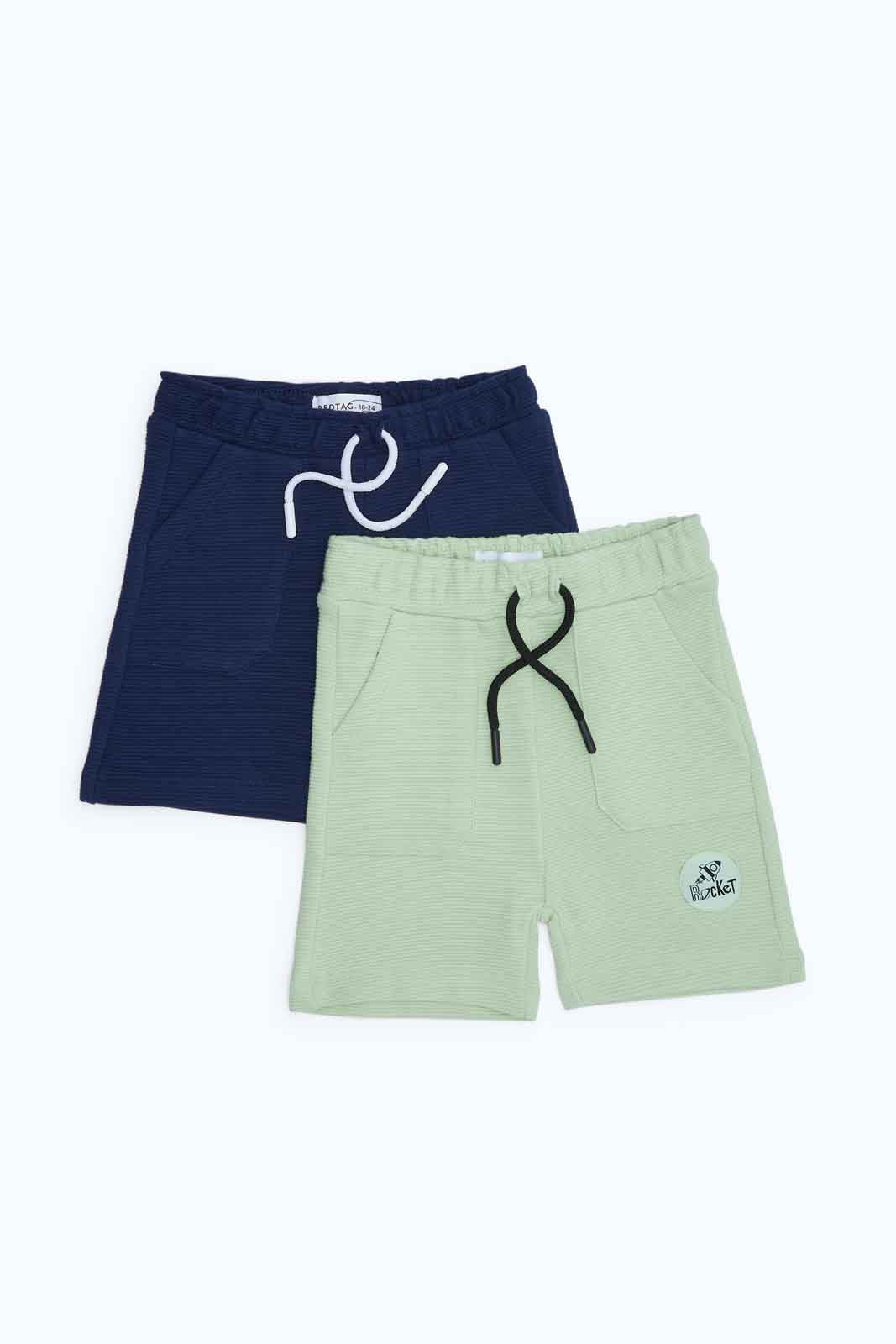Redtag-Boys-Navy-And-Green-2-Pack-Ottoman-Short-Category:Shorts,-Colour:Navy,-Deals:New-In,-Filter:Infant-Boys-(3-to-24-Mths),-INB-Shorts,-New-In-INB-APL,-Non-Sale,-S23B,-Section:Boys-(0-to-14Yrs)-Infant-Boys-3 to 24 Months