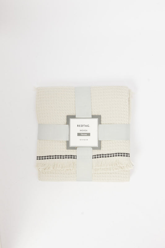 Redtag-Beige-Waffle-Throw-With-Fringe-Category:Throws,-Colour:Beige,-Deals:New-In,-Filter:Home-Bedroom,-H1:HMW,-H2:BED,-H3:BEC,-H4:THR,-HMW-BED-Throws,-New-In-HMW-BED,-Non-Sale,-S23B,-Season:S23B,-Section:Homewares-Home-Bedroom-